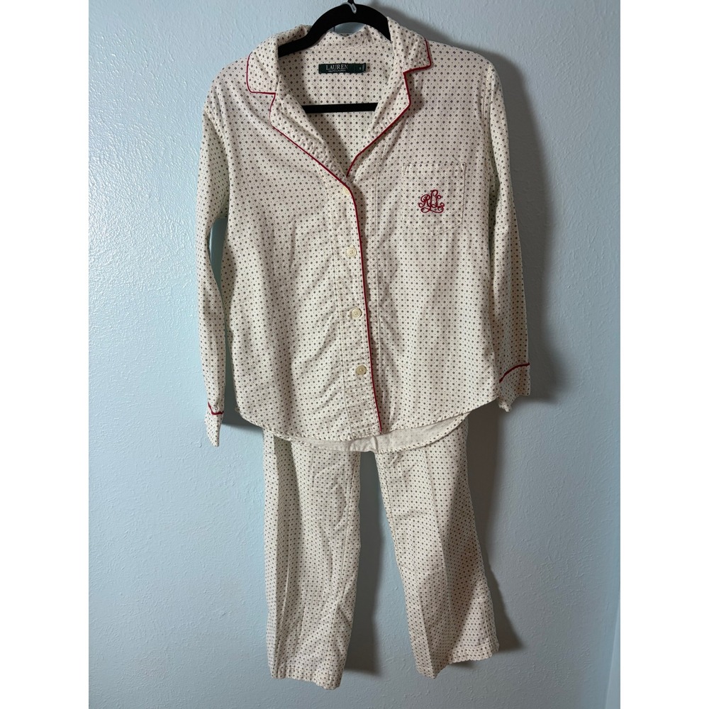 Lauren Ralph Lauren Cotton Pajama Set Cream Monogram S Old Money Preppy Luxury